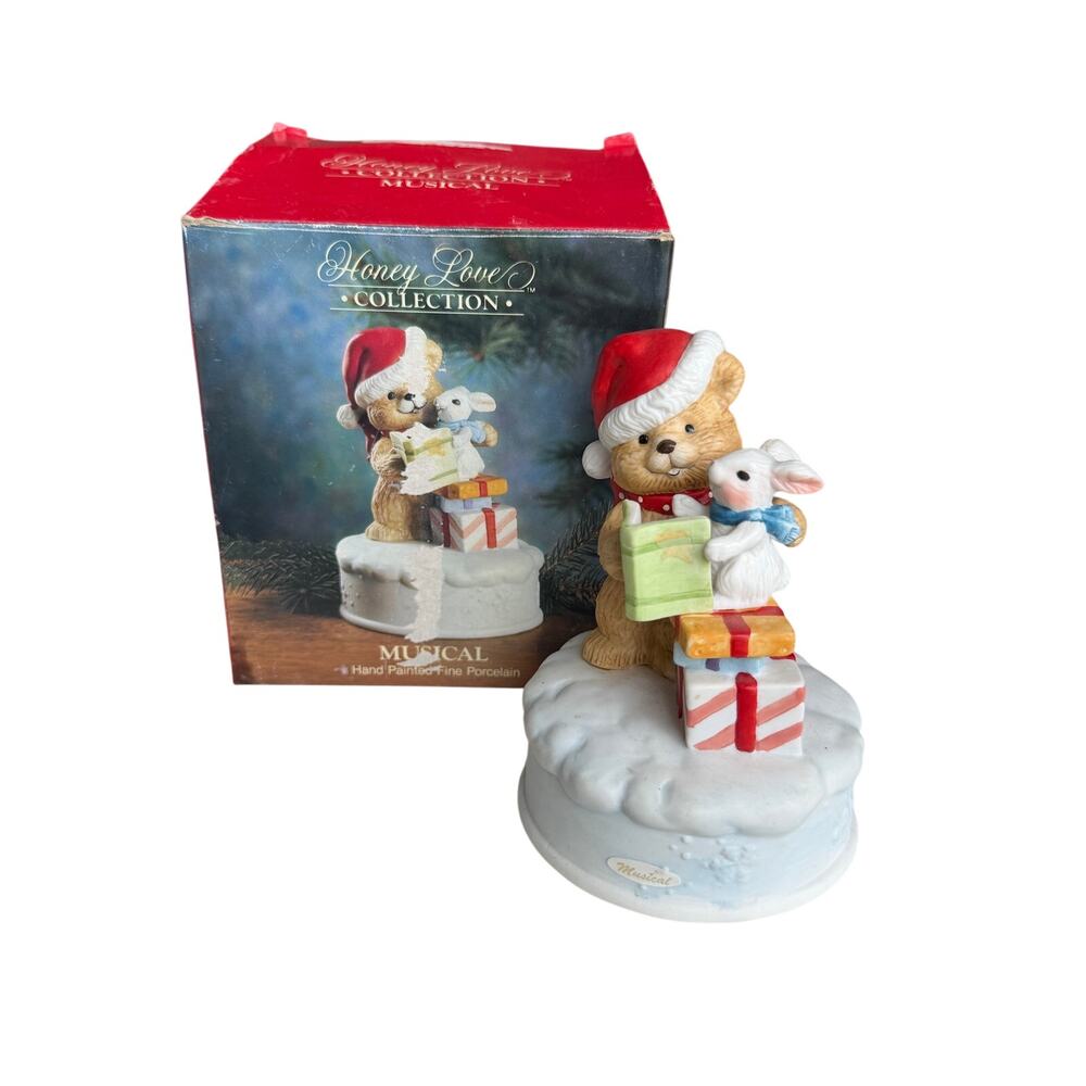 Honey Love Collection Musical Hand-painted Fine Porcelain Santa BearReading To